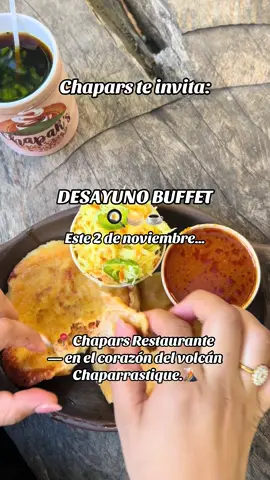Este 2 de noviembre… Despertá entre nubes, volcán y sabor. 🌋✨ Chapars Restaurante te invita a un Desayuno Buffet espectacular 🍳🥞☕ Come tooodo lo que querás!! 🫶🏻 Desde las 8:00 a.m. hasta el mediodía, disfrutá comida deliciosa, vista impresionante y la mejor vibra del Chaparrastique. 🌄 Vení con tu familia, tus amigos… o con ese antojo de buena vida 😎 📍 Chapars Restaurante — en el corazón del volcán. ¡No te lo podés perder! 💛 #viraltiktok #elsalvador4k #sanmiguel #volcanchaparrastique #comida 