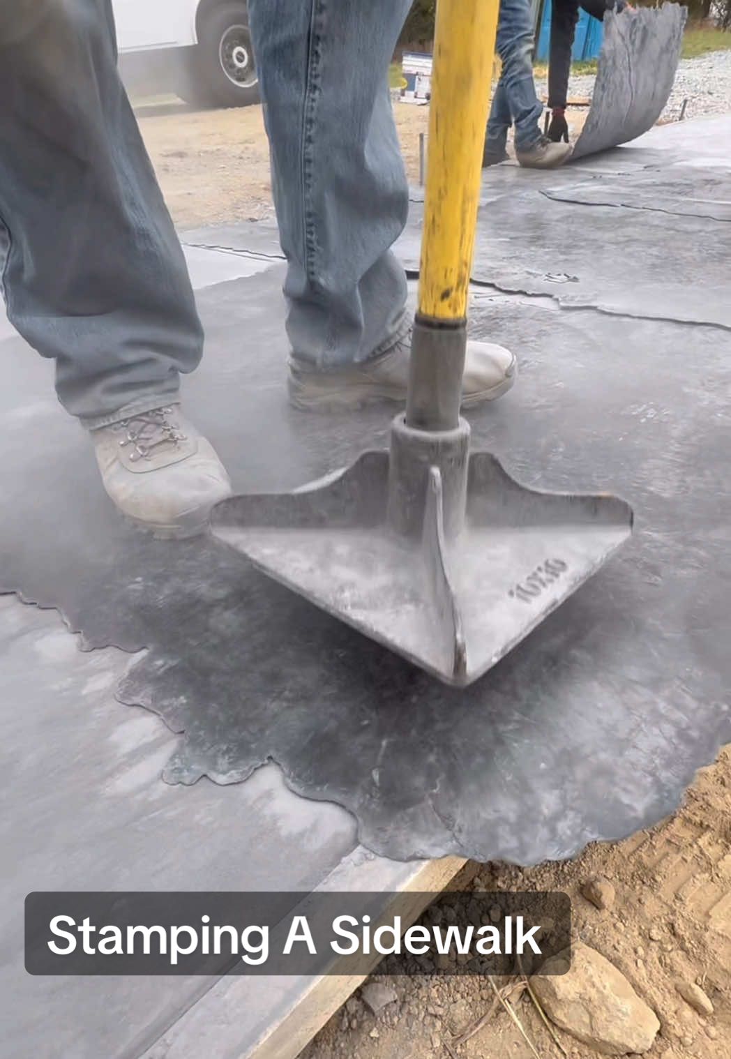 We just stamped a concrete sidewalk so that it looks like a continuous piece of slate #build #howto #construction #DIY #contractor 