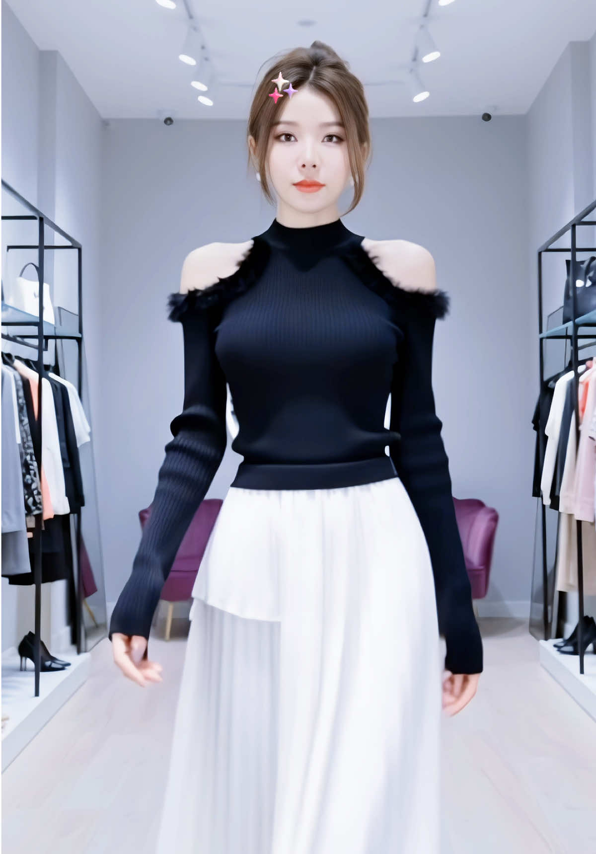 Áo len nữ dài tay phối lông thỏ hở vai cổ cao  #aolen #aolentrevai #aolennudep #thoitrangnu #minhnguyet3799 