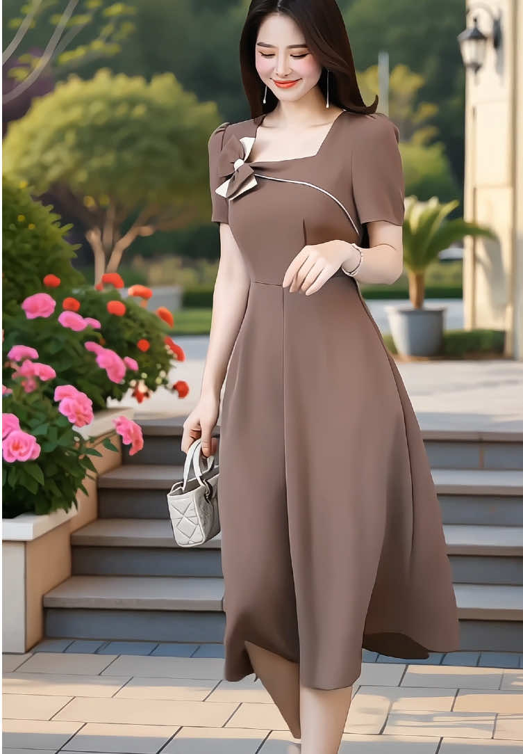 Váy dài tiểu thư sang chảnh, cổ phối nơ, eo cao che bụng dưới, chất măng gô nhập #vayxinh #vaynusangchanh #vaycongso #vaydutiec #xuhuong 