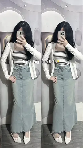 Chân Váy Jeans Suông Đuôi Cá Dáng Dài 🛒 @An Tây Store68 By Phương Sun #chanvay #chanvaydai #chanvayxinh #chanvayduoica #antay 