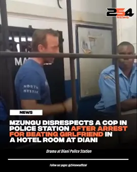 Mzungu Man causes a scene and disrespects a police officer in the police station after arrest for beating Kenyan girlfriend in a hotel room at Diani, Kwale #trendingvideo #viral #kenyantiktok🇰🇪 #foryoupage❤️❤️ #fyp 