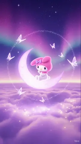✨ A dream among the stars 🌙 My Melody sits on the moon, surrounded by cosmic magic and peace. Welcome to a world beyond imagination 💜 Hashtags: #MyMelody  #KawaiiAesthetic #DreamyVibes #MoonMagic #4KWallpaper