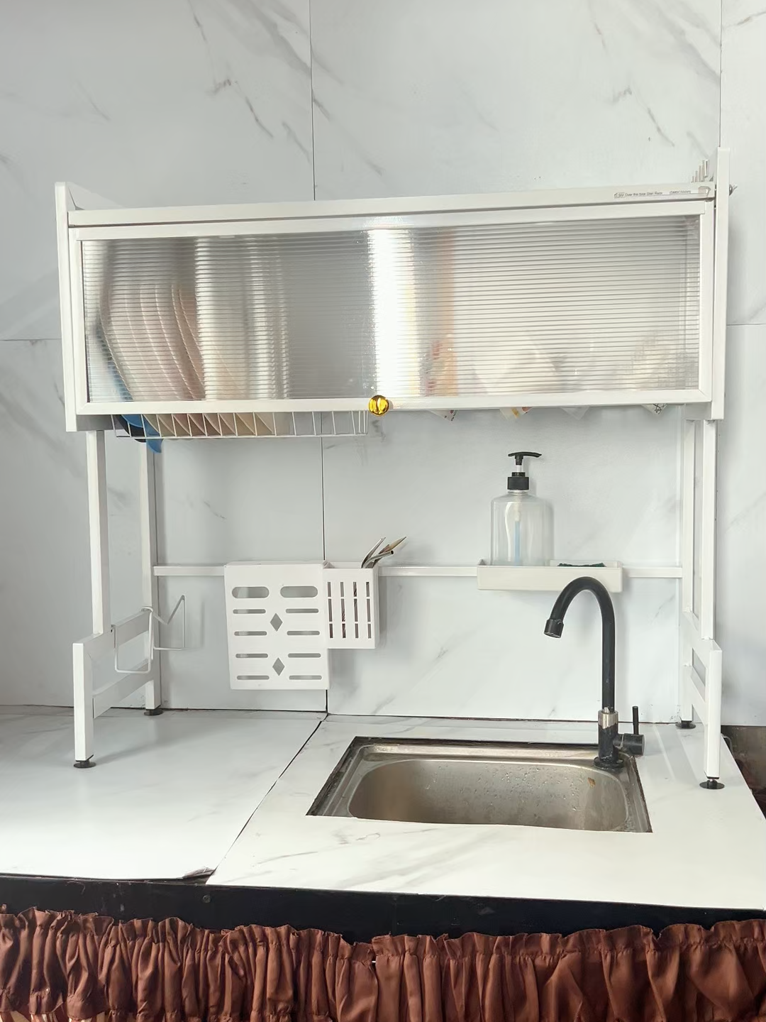 Transform your sink into extra storage and tap to order this organizer now. #Plasticexpertise #fyp #SpaceSaver #overthesink #overthesinkdishrack