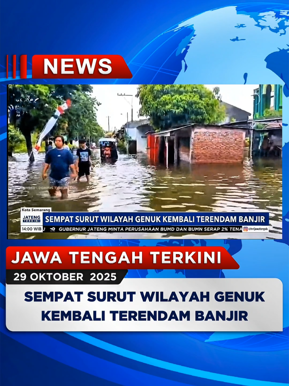 #jatengterkini 29 Oktober 2025 Banjir masih merendam wilayah Genuk, Kota Semarang. Selain menghambat aktivitas sehari-hari, sejumlah warga juga mengeluhkan sakit akibat kondisi lingkungan yang kotor dan lembap. #banjirsemarang #genuk #beritatvrijateng #tvrijawatengah 