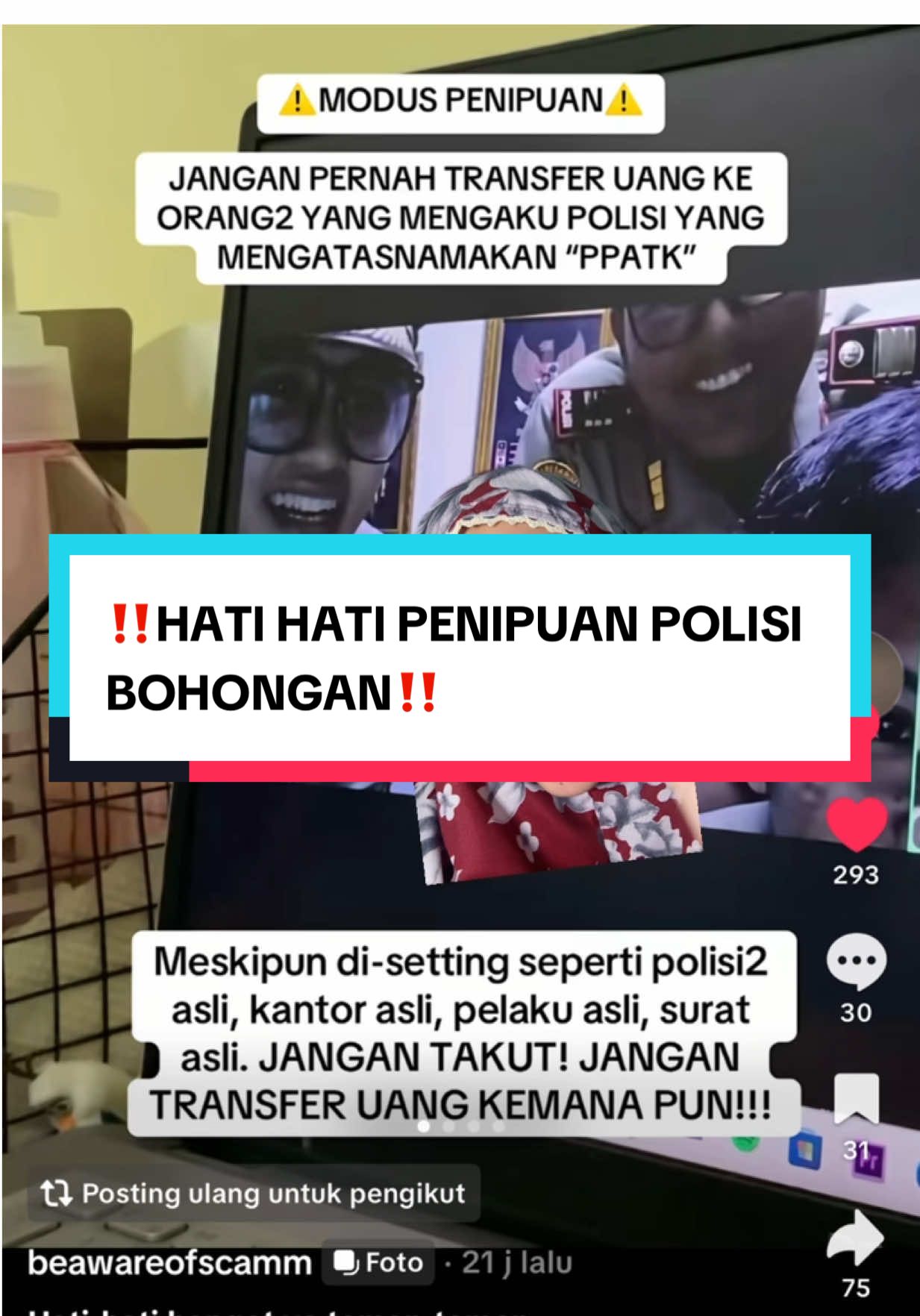 ‼️HATI-HATI PENIPUAN POLISI BOONGAN‼️ sama kaya akun @beawareofscamm dicepetin aja guys, krn panjang durasinya🙏🏼 jgn lupa share biar yg lain lebih hati hatiii!!⚠️ #beaware #scam #scammeralert 