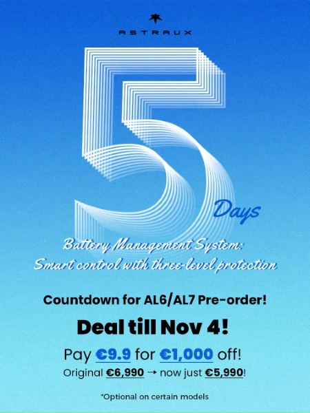 5 Days Countdown! Pre-order deal till Nov 4→ https://astra-ux.com/products/al6-al7…… : Pay €9.9 for €1,000 off! Original €6,990 → now just €5,990! 🤑📷 Our AL6/AL7: Battery Management System: Smart control with three-level protection. #ASTRAUX #StreetChic #FashionMood #AIGlasses #SmartGlasses #SEV #AL6 #AL7 #TravelDiaries