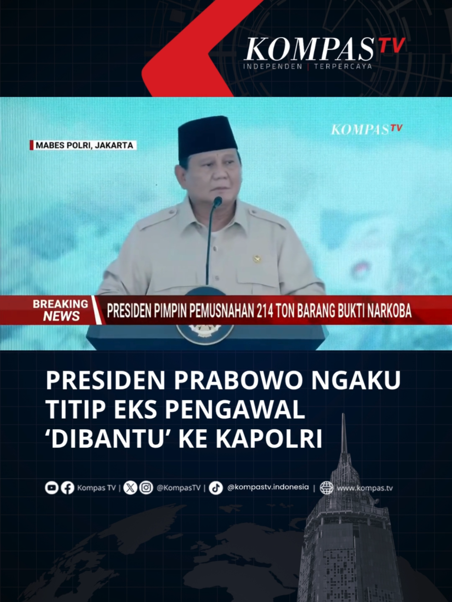 Presiden Prabowo Subianto menyinggung dirinya untuk meminta bantuan ke Kapolri untuk menyekolahkan pengawalnya yang merupakan anggota polisi. Hal ini disampaikan Prabowo saat menghadiri pemusnahan barang bukti narkoba 214 ton narkoba di Mabes Polri, Jakarta Selatan pada Rabu (29/10/2025). Tuliskan komentarmu dan dapatkan berita terkini lainnya di www.kompas.tv serta youtube.com/kompastv #SOROTKompasTV #TikTokBerita