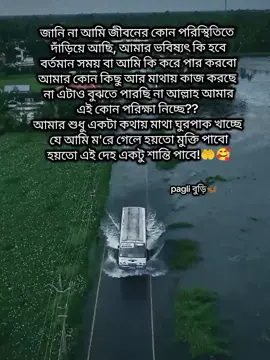 জানি না আমি জীবনের কোন পরিস্থিতিতে  দাঁড়িয়ে আছি, আমার ভবিষ্যৎ কি হবে বর্তমান সময় বা আমি কি করে পার করবো আমার কোন কিছু আর মাথায় কাজ করছে  না এটাও বুঝতে পারছি না আল্লাহ আমার এই কোন পরিক্ষা নিচ্ছে??  আমার শুধু একটা কথায় মাথা ঘুরপাক খাচ্ছে  যে আমি ম'রে গেলে হয়তো মুক্তি পাবো হয়তো এই দেহ একটু শান্তি পাবে!🤲🥰#foryoupage #paglibudi #unfrezzmyaccount #trending #foryoupageofficiall 