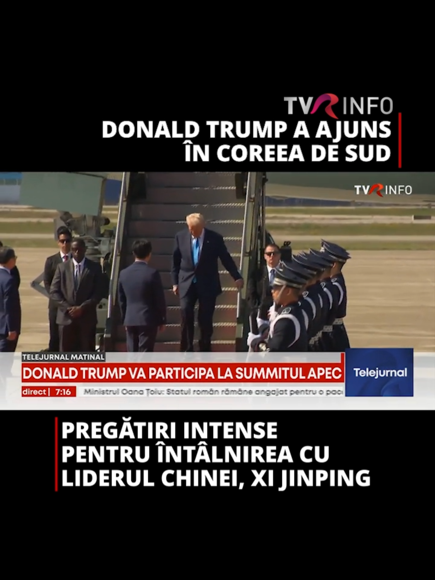 Președintele Statelor Unite, Donald Trump, a ajuns în această dimineață în Coreea de Sud, unde va participa la summitul economic al liderilor din Asia-Pacific #news #tvrinfo #fyp #viralromania #foryoupage❤️❤️ #SUA #chinaa #coreeadesud #DonaldTrump #xijinping🇨🇳