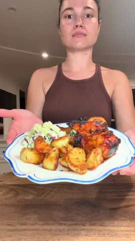This Honey BBQ Chicken is officially husband-approved 🙌 So easy, so good — it’s going straight on the weekly dinner roster! 🍗✨ ⸻ 🍗 Honey BBQ Chicken with Cucumber–Feta Salad & Crispy Potatoes Ingredients Chicken 	•	Chicken legs (about 1 kg) 	•	1 packet @Mingle Seasoning American BBQ Roast & Rub 	•	2 tbsp honey 	•	Olive oil (to coat) Cucumber & Feta Salad 	•	1 cucumber, chopped or sliced 	•	150 g feta, crumbled 	•	¼ red onion, thinly sliced 	•	1 tbsp lemon juice 	•	Salt & pepper to taste Crispy Potatoes 	•	3–4 potatoes, cut into wedges or chunks 	•	Olive oil 	•	Salt & pepper ⸻ Method 1. Roast the Potatoes 	•	Preheat oven to 200°C (fan 190°C) and place an oven-safe pan or tray with a thin layer of olive oil inside to heat up. 	•	Boil potatoes for 10 minutes, then drain. 	•	Add salt and pepper, then give them a good shake in the pot to rough up the edges. 	•	Carefully tip them into the hot pan of oil and bake for 35–40 minutes, turning halfway, until crispy and golden. 2. Cook the Chicken 	•	In a bowl, coat chicken legs with olive oil, Mingle BBQ rub, and honey. 	•	Arrange on a lined tray and roast for 30–35 minutes, until golden, sticky, and cooked through. 3. Make the Salad 	•	Combine cucumber, feta, and red onion in a bowl. 	•	Drizzle with lemon juice, season with salt & pepper, and toss gently. 4. Serve 	•	Plate up the Honey BBQ Chicken with crispy potatoes and cucumber–feta salad on the side. | AD