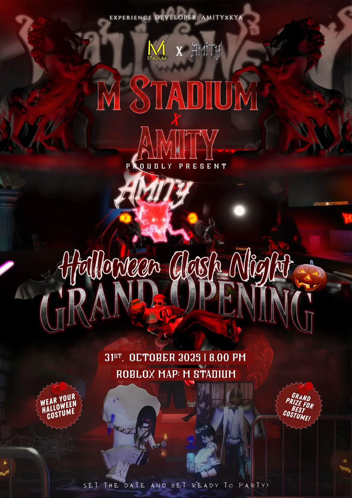 ‎“HALLOWEEN NIGHT: THE GATHERING OF SHADOWS” ‎ ‎As the moon rises and the night deepens, the veil between worlds begins to fade. ‎This Halloween, the gates of M Stadium × Amity open wide  ‎inviting all souls, wanderers, and thrill seekers to step into a night ‎where mystery meets celebration, and every whisper carries magic. ‎ ‎So mark your calendars, summon your courage, ‎and step into the Gathering of Shadows. ‎ ‎ ♱ We’ll be waiting... in the dark ♱