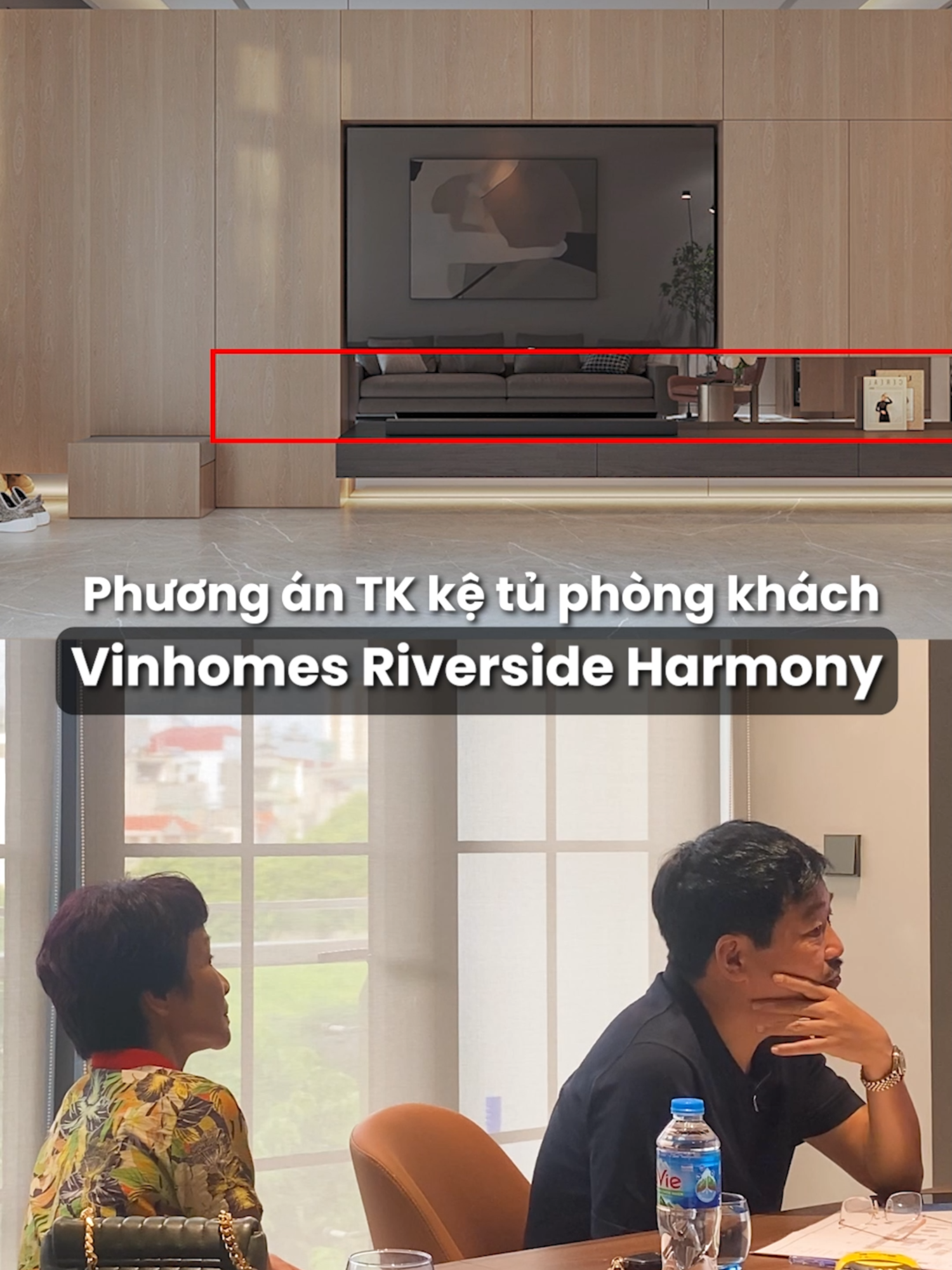 Thiết kế phòng khách hiện đại, tối giản với hệ tủ lệch #rhinelux #vinhomesriverside #ktsdoanvu #noithatphongkhach