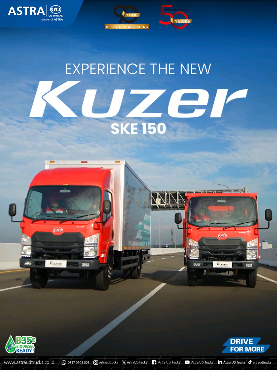 Halo UD Truckers! 🚛✨ Saatnya kenalan dengan New Kuzer SKE 150 4x2R. Truk ringan dengan performa ekstra untuk setiap perjalanan kerja dan siap kasih efisiensi dan tenaga maksimal di setiap tantangan jalan. Dilengkapi fitur modern seperti Rear Camera, Daytime Running Light (DRL), dan Central Lock, biar kerja makin aman, mudah, dan produktif. #AstraUDTrucks #NewKuzer #UDTruckers #DriveForMore #KeepOnChallenging 