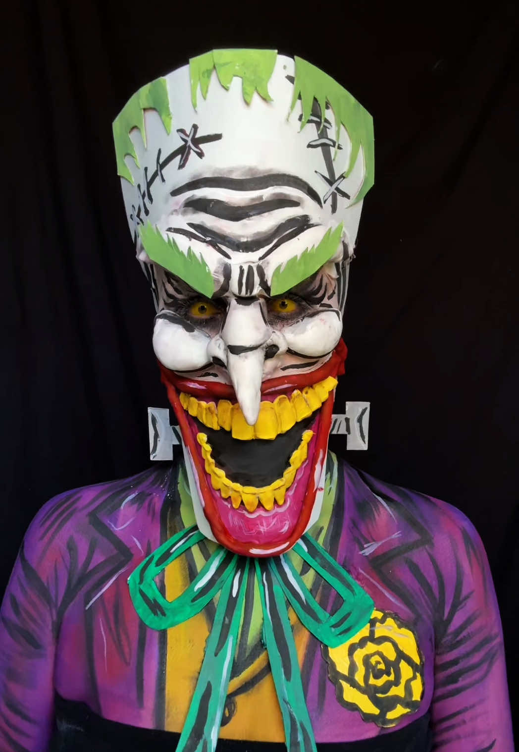 Joker x Frankenstein 🃏 lmk your thoughts -I could probably do a mashup with joker for any character 😅 #jokermakeup #frankensteinmakeup #mashupmakeup #charactermakeup 