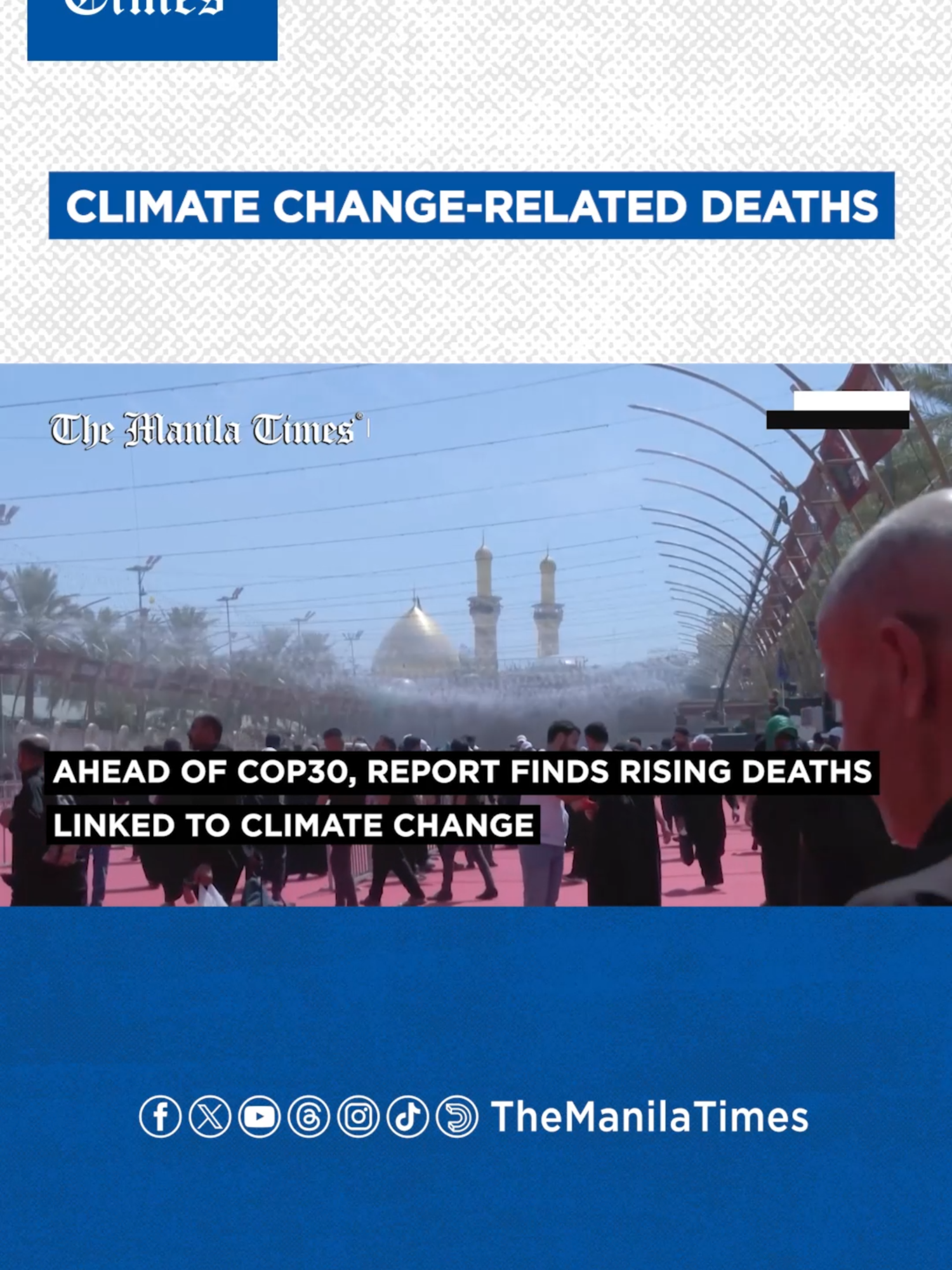 Ahead of COP30, report finds rising deaths linked to climate change Climate change is causing unprecedented threats to human health with heat-related deaths surging 23% since the 1990s to reach 546,000 annually, according to a major new report published Wednesday, October 29. The 2025 Lancet Countdown Report on Health and Climate Change found that 13 of 20 health threat indicators reached record levels, showing the growing impact of rising global temperatures on human wellbeing. The Lancet is one of the world's most prestigious medical journals, and its annual Countdown report tracks how climate change affects global health. Marina Romanello, executive director of the Lancet Countdown at University College London's Institute for Global Health, said climate change risks on health are reaching record levels across most indicators.  REUTERS VIDEO #TheManilaTimes #fyp