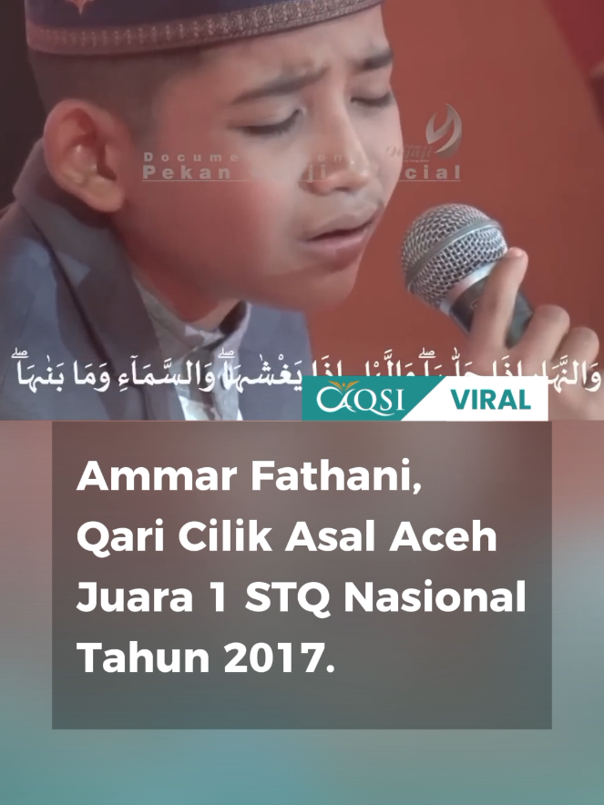 Nama Ammar Fathani mencuat ke publik setelah berhasil meraih Juara 1 Seleksi Tilawatil Qur’an (STQ) Nasional XXIV Tahun 2017 yang digelar di Tarakan, Kalimantan Utara. Ammar tampil di cabang Tilawah Anak-anak Putra, mengalahkan peserta dari berbagai provinsi di Indonesia dengan suara merdu dan tajwid yang sangat baik. Prestasi ini menjadikan Ammar sebagai salah satu qari muda yang mengharumkan nama Provinsi Aceh di kancah nasional. InsyaAllah, bersama AQSI kita akan mencetak generasi Qur’ani dari kebaikan bapak/ibu/kakak donatur melalui sedekah wakaf Al-Qur’an yang diberikan. 📖✨ Yuk, wakaf Qur’an sekarang! 🤗 Cek DM/klik link di bio! 