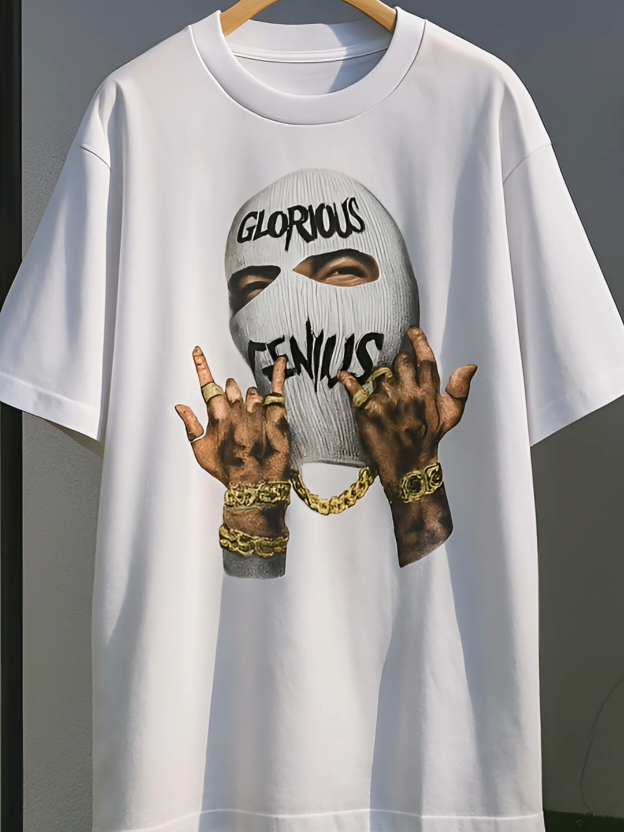 Kaos pria lengan pendek gaya Amerika dengan kerah bulat, dengan motif cetak karakter bertopeng, model terbaru musim panas, loose fit untuk pria. Keren Nyaman Panjang Santai Unisex Muda Sweater Wanita Casual Slim Putih Distro Standar Baju#kaosoversize #StreetStyle #fypage 