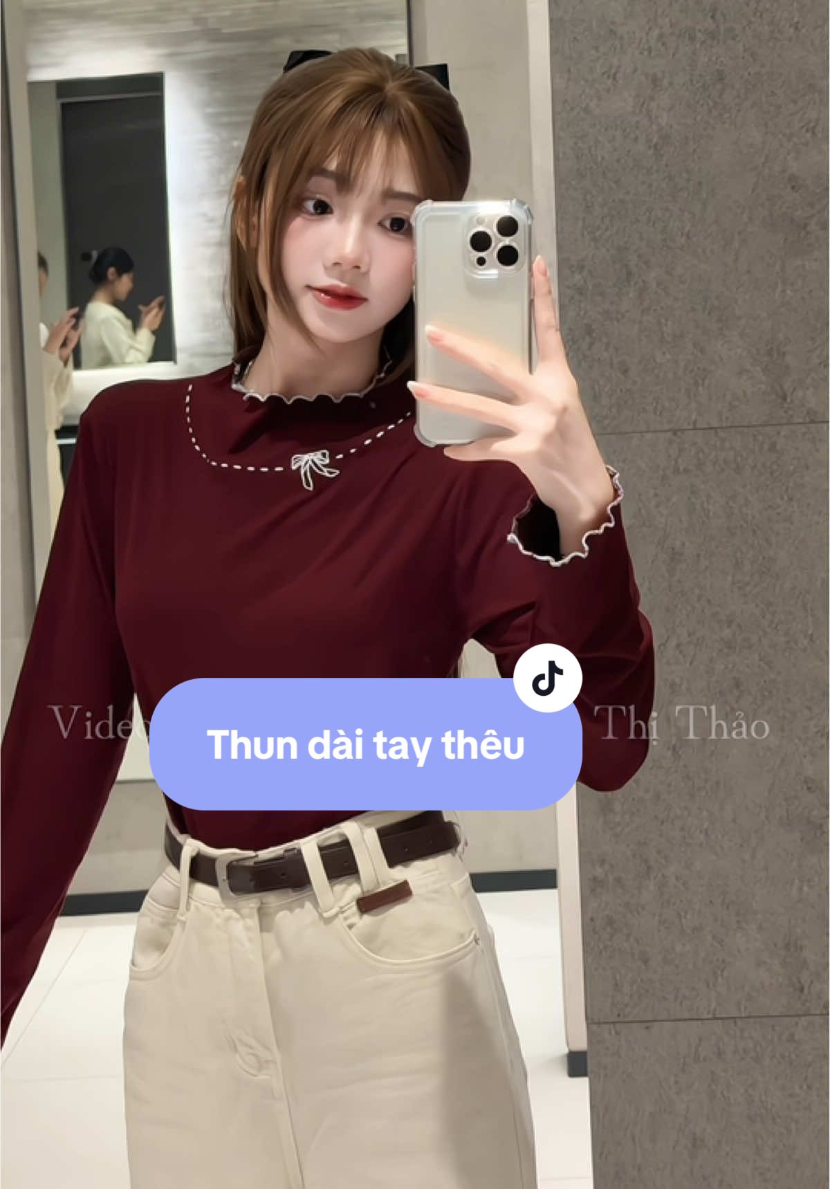 Áo thun dài tay thêu nơ xinhh quá✨🥰#viral #outfit #aothundaitay #review #xuhuong 