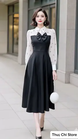 Váy thiết kế tay dài dáng xòe thanh lịch. #vayxinh #thoitrangnu #xuhuong #viral #thinhhanh   