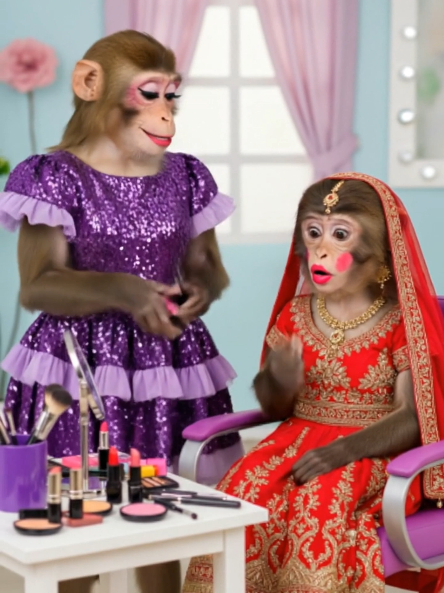 Red dulhan monkey aur uski over smart beautician🤣😂#aigrace2 #FYP #ForYou #MonkeyMakeupShow #FunnyMonkeyScene #DulhanMonkey #ComedyVideo