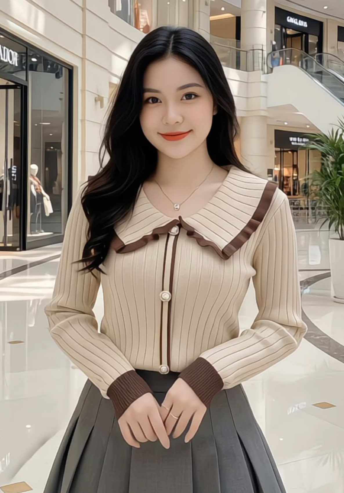 Áo len nữ tay dài cổ phối viền bèo-áo len nữ mặc đi làm đi chơi đều đẹp #aolen #aolennu #thoitrangnu 