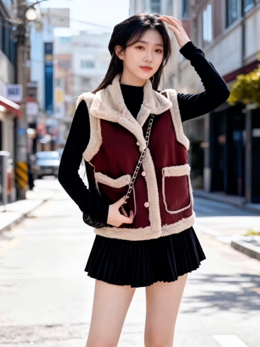 Áo gile lót lông nữ da lộn lông cừu mềm mại phong cách vintage #aogile #aodalon #gile #macdepcungtiktok #miumiushop139 