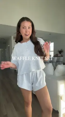natural fiber matching set that’s 95% cotton and SO cute!🤍🧺  perfect to lounge around the house in or dress up with some sneakers and a tote bag 👟 I’m 5’2 wearing a size medium (sized up one size) 🫶🏻 #waffleknit #matchingset #loungeset #loungewearset #tiktokshopblackfriday 
