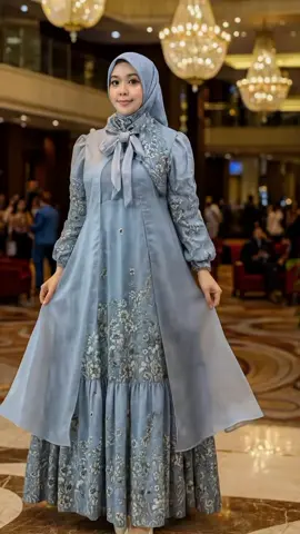 Pesona lembut dalam balutan gamis biru pastel beraksen bordir bunga yang elegan 💙✨ Detail pita di leher memberi sentuhan feminin yang manis dan berkelas di setiap kesempatan 🌸🌿 #GamisBiruElegan #GamisBordirMewah #BusanaMuslimModern #OotdHijabAnggun #GayaHijabBerkelas