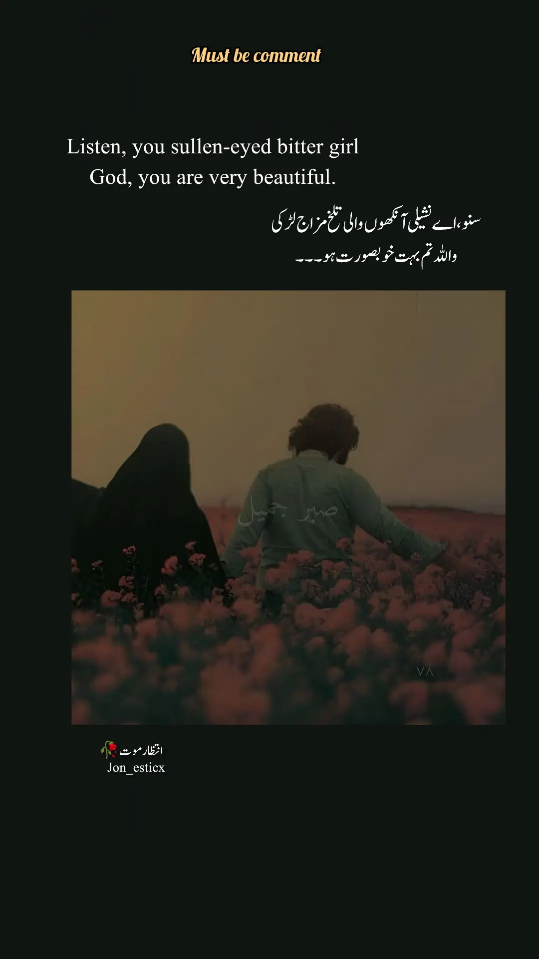 سنو ، اے نشیلی آنکھوں والی تلخ مزاج لڑکی واللہ تم بہت خوبصورت ہو۔۔۔ #intzarmote🖤🥀 #lovevibes__❤️ #poetrylines #poetrystatus #poetrylover 