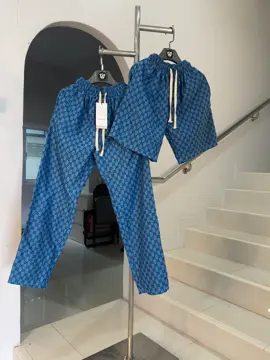 กางเกงGgสีฟ้าผ้าทอ ขาสั้น-ขายาว