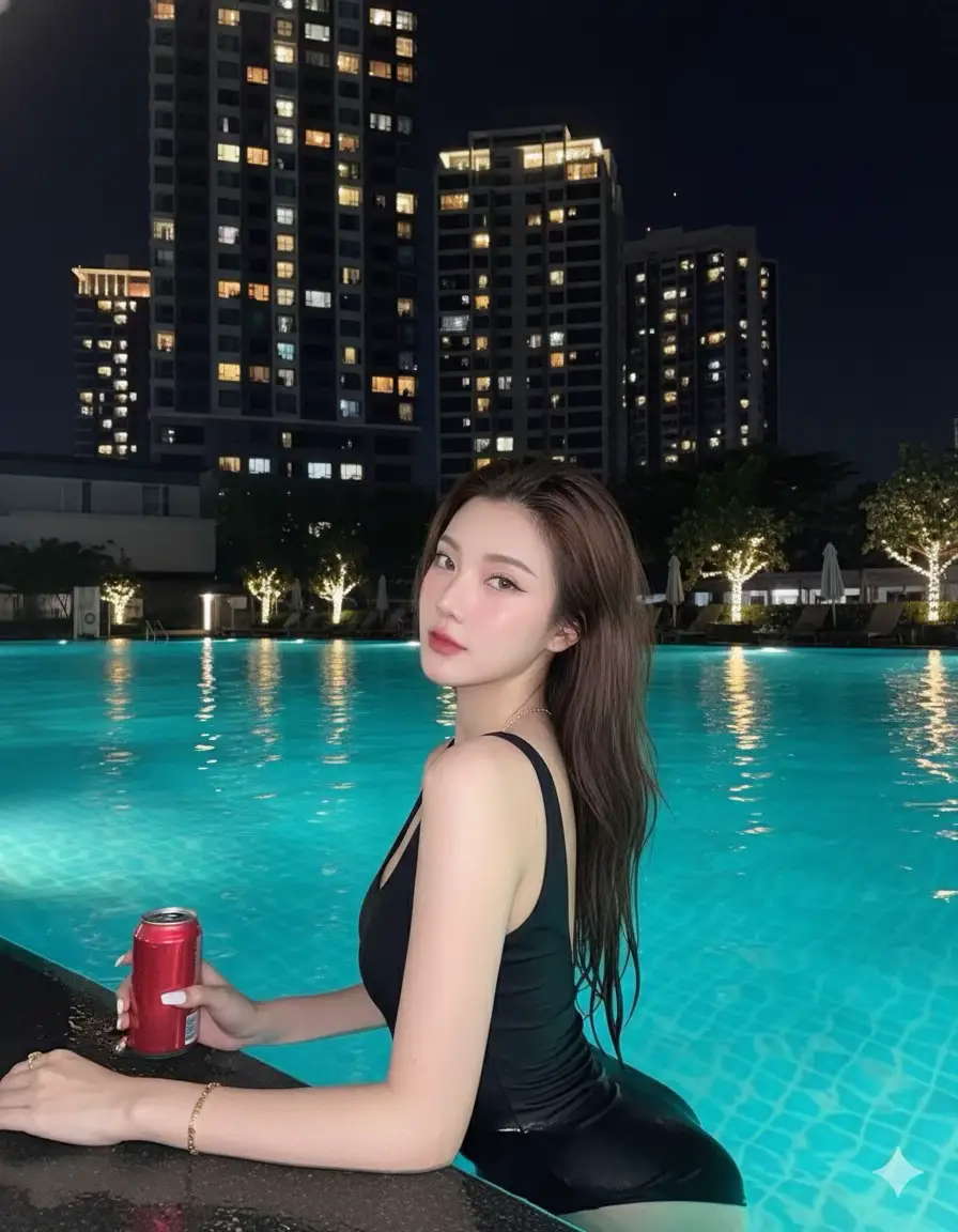 สร้างภาพพอร์ตเทรตสมจริง(ใบหน้าเหมือนต้นฉบับ 100% ห้ามแก้ไข) ลบแว่น สถานที่: สระว่ายน้ำยามค่ำคืน  • ​องค์ประกอบด้านหลัง: มีอาคารสูงหลายชั้นตั้งอยู่ด้านหลังอาคาร อาคารส่องสว่างด้วยไฟจากหน้าต่างหลายบาน สร้างความรู้สึกถึงบรรยากาศในเมืองใหญ่และความเป็นส่วนตัว • ​แสงสว่าง: แสงไฟหลักมาจากไฟสระว่ายน้ำ ทำให้ผิวน้ำเป็นสีฟ้าครามสดใส และขับเน้นตัวแบบให้โดดเด่น มีแสงไฟจากอาคารและต้นไม้ประดับเพิ่มมิติ ถ่ายจากมุมข้าง.ระยะประชิด ​กล้องมุมมองระดับสายตา เพื่อให้เห็นตัวแบบในสระ และมีอาคารสูงเป็นฉากหลัง • ​ตัวแบบอยู่ค่อนไปทางด้านขวาของภาพ ทำให้มีพื้นที่ว่างด้านซ้ายเพื่อแสดงความกว้างของสระและอาคารด้านหลัง ​โทนสีน้ำเงินและฟ้าเป็นหลัก (จากน้ำในสระ) ตัดกับสีเหลือง/ส้มของแสงไฟจากอาคาร • เป็นภาพที่มีความมืด แต่มีจุดสว่างคือผิวน้ำและแสงไฟตามหน้าต่าง ทำให้เกิดความคมชัดและดึงดูดสายตา • ​ปรับเพิ่ม ความอิ่มตัวของสี  โดยเฉพาะสีน้ำเงิน เพื่อให้สระน้ำดูสดใส และเพิ่ม ความคมชัด ให้กับขอบอาคารและรายละเอียดของกระเบื้องสระว่ายน้ำ • ​ชุดว่ายน้ำวันพีชสีดำ เล็บยาวสีขาว กำไลข้อมือสีทอง แหวนทอง สร้อยเงแบบสั้น • ​ท่าทาง: ตัวแบบกำลังหันหลังพิงขอบสระ มือถือกระป๋องเครื่องดื่มสีแดง ทำท่าที่อยากให้เป็น ส่วนลำตัวอยู่ในน้ำ • ​อารมณ์ที่สื่อ:  เซ็กซี่อย่างมีระดับ เพ้อฝัน ในบรรยากาศยามค่ำคืน มองกล้อง.มองวิว การแต่งหน้า: ดูอ่อนโยน เน้นดวงตาโตและแก้มสีชมพูเล็กน้อย แสงไฟกระทบหน้า เงาฉ่ำ   ผมทรงเดิมเอาดอกไม้ที่หูออก ผมเปียกนิดๆ #สร้างจากaiไม่ใช่ภาพจริง #GeminiAI #prompt  @Benyapha khumsiri  @Benyapha khumsiri  @Benyapha khumsiri 