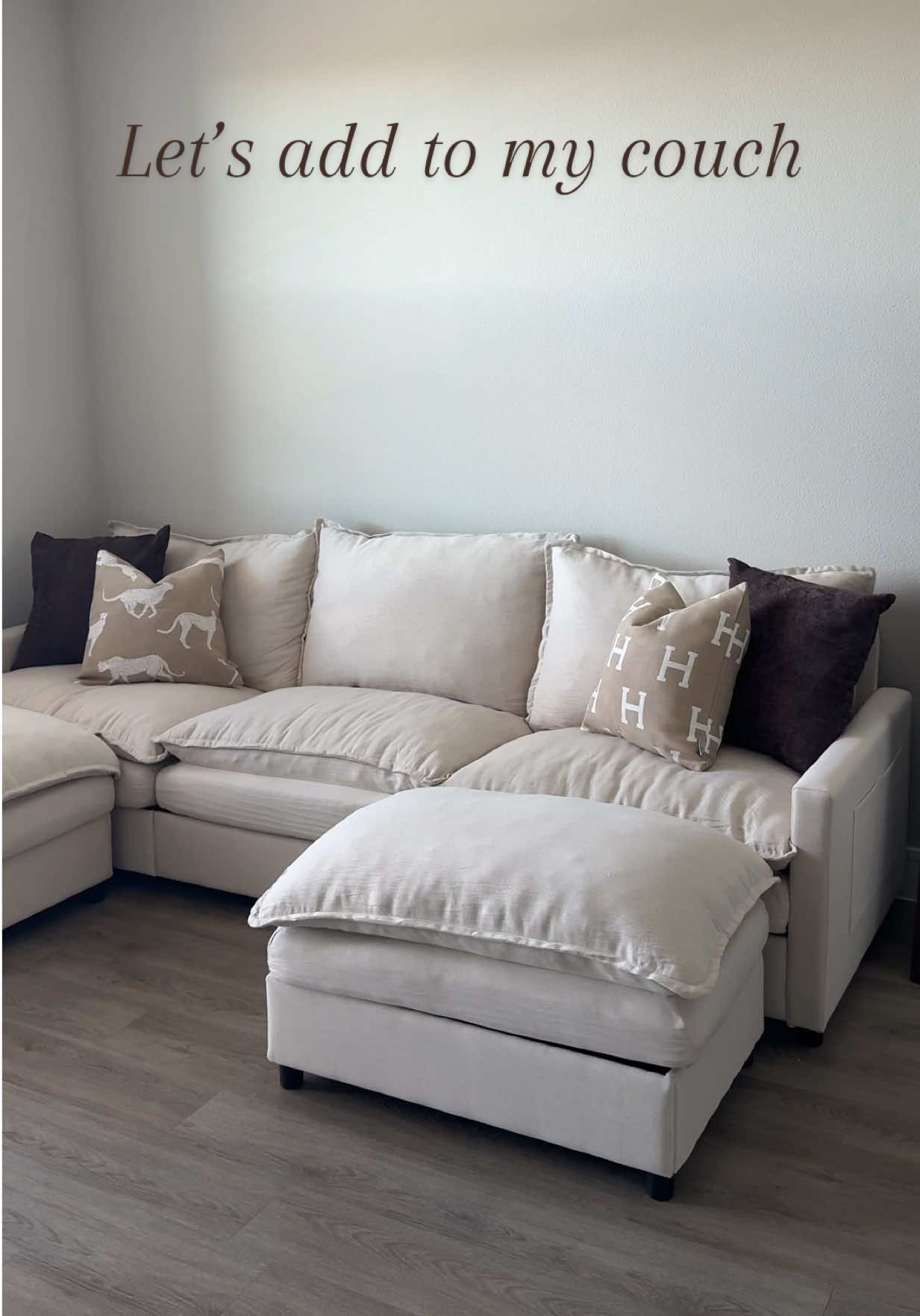 should i add a pillow in the middle ??? also GUYSSSSS i still need help with what color carpet im STRESSED 😫  but these pillows i am OBSESSED and they’re all from amazon !!!  #amazonpillows #hermespillow #amazonfinds #apartmentseries #dreamspace 