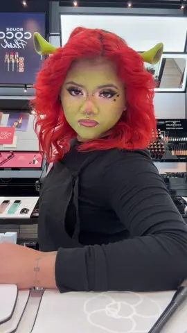 Shrek day at work!! My fave costume 😭💚 (Don’t mind the nose contour I accidentally rubbed it off and redid it at work 😩) #mua #fyp #shrek #halloween #halloweencostume 