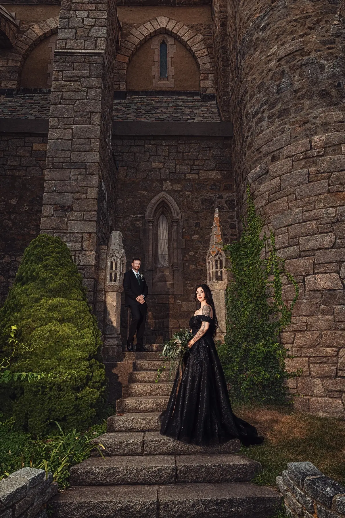 This past Saturday, we were finally able to share and celebrate that secret. There’s been a huge lack of art because I’ve been planning so much. Here’s why 🖤🖤🖤@David King @NewEnglandWeddingFilm #wedding #hammondcastle #marriage #fypシ #alternativebride 