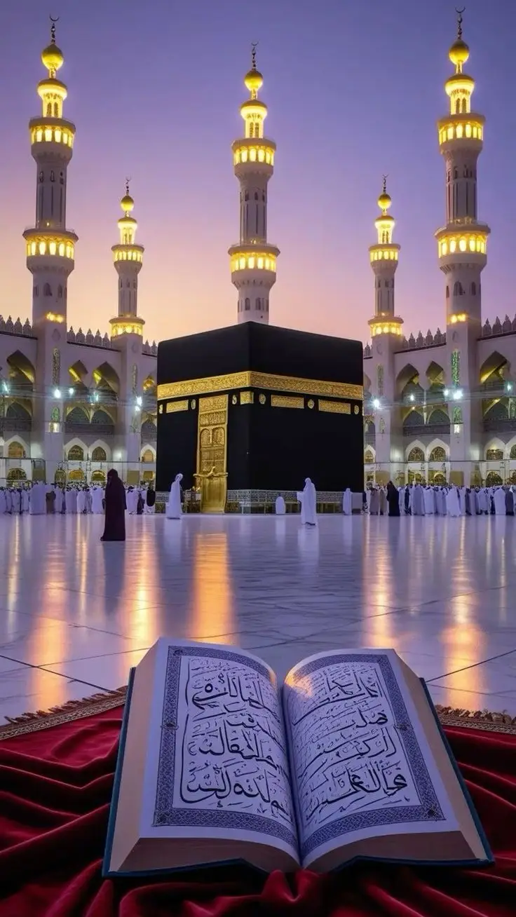 This image captures the majestic beauty of Masjid al-Nabawi, the Prophet's Mosque, located in the holy city of Madina. The iconic green dome marks the resting place of the Prophet Muhammad (PBUH). Surrounded by elegant minarets, the mosque's stunning architecture is illuminated under a clear blue sky. The expansive marble courtyard reflects the soft sunlight, creating a serene and spiritual atmosphere. Pilgrims are seen peacefully walking and praying, symbolizing the unity and devotion of Muslims from around the world. This sacred site is not only an architectural masterpiece but also a place of deep reverence and tranquility. 