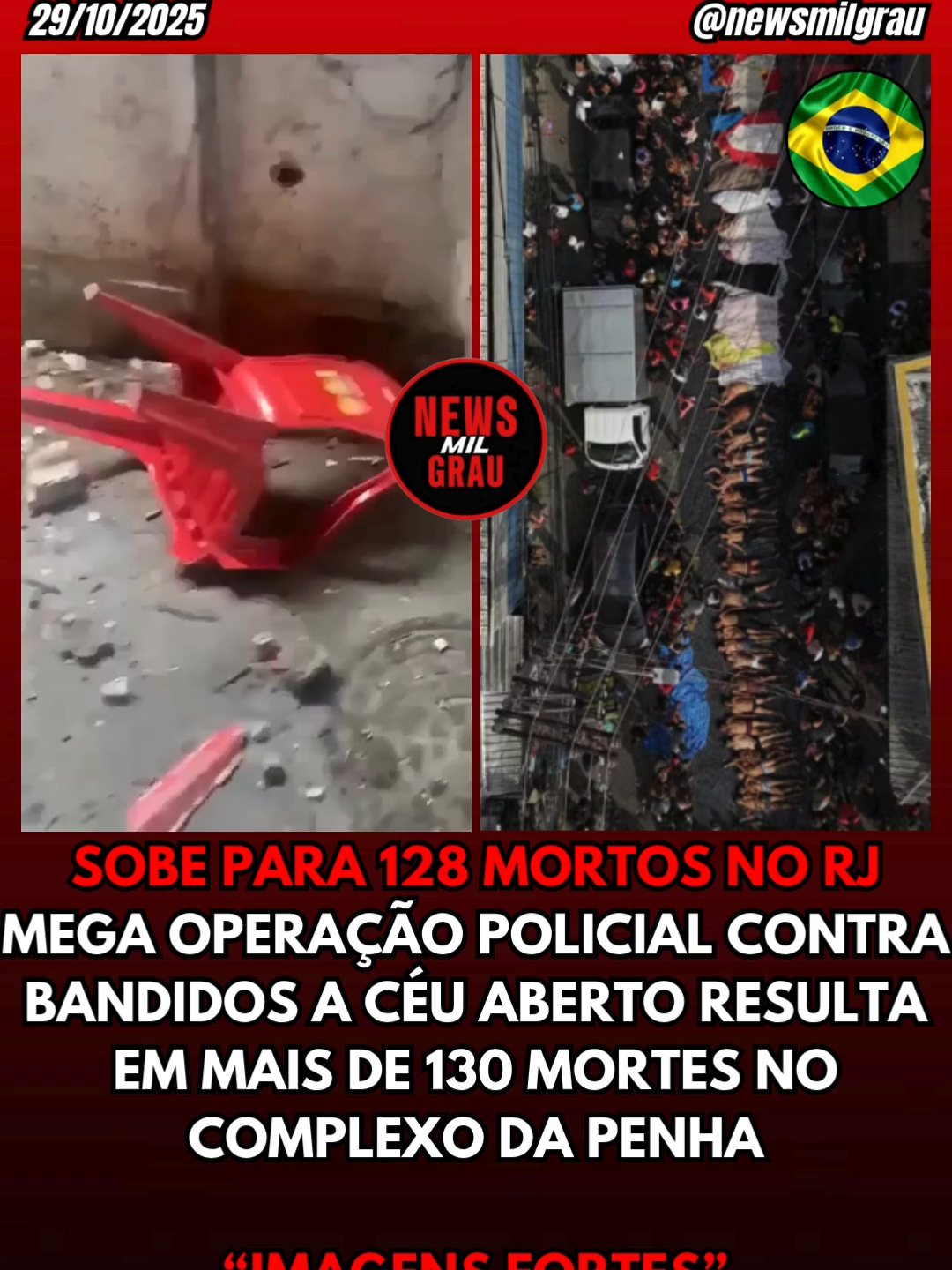 📷 Aumenta o número de mortos na megaoperação no Rio de Janeiro Entre os corpos encontrados por moradores, o número de vítimas aumentou, já são 144 mortos após a megaoperação contra o Comando Vermelho nos complexos da Penha e do Alemão. Segundo informações, entre os mortos #penha #guerra #riodejaneiro