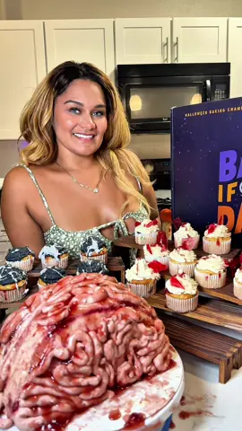 Easy Halloween desserts you can make at home 🎃🕸️ Red velvet brain cake,  spiderweb cupcakes  Bloody Glass confetti strawberry filled Cupcakes 🧁  : all made with my GreenPan set 💚 ##halloweendesserts##halloweencupcakes##halloweenfood##bakingathome