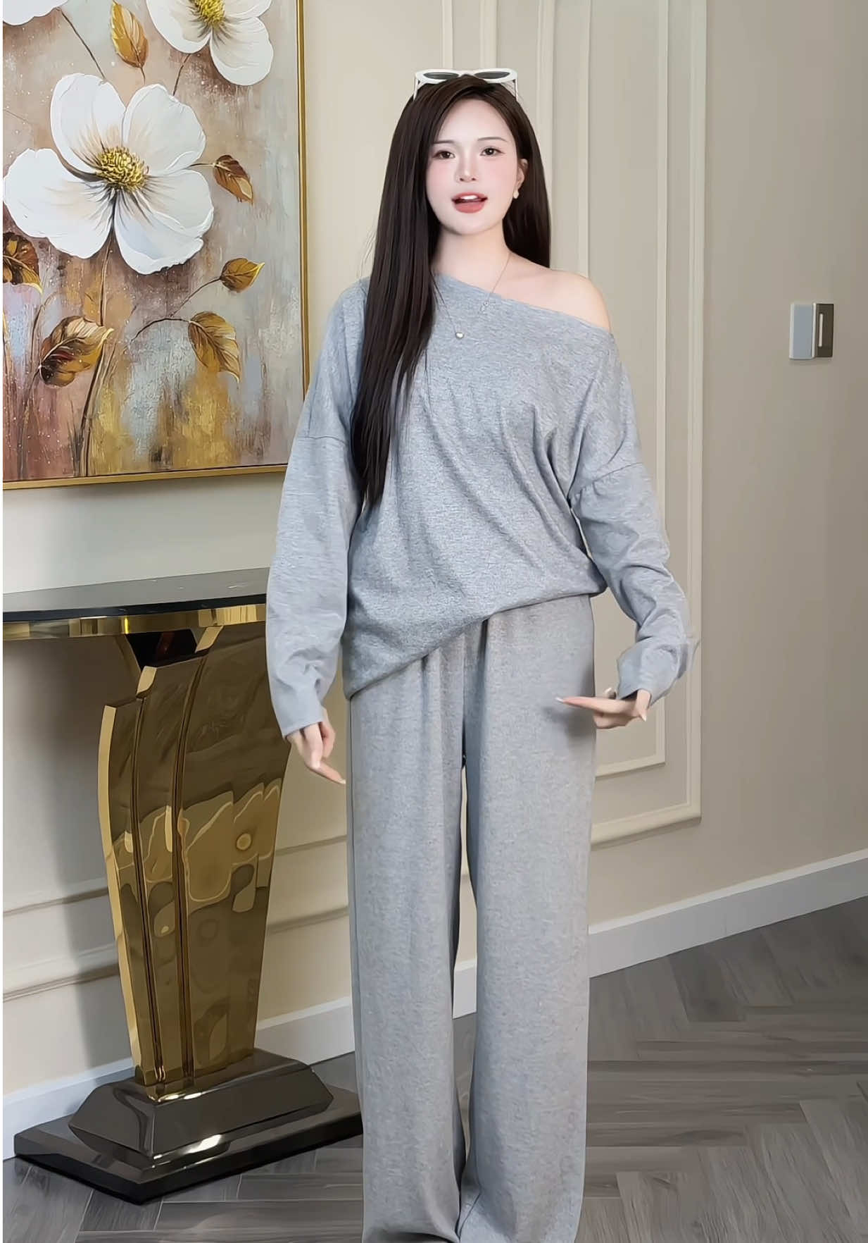 SUXING-Set Áo Lệch Vai Kèm Quần suông #champhanriview 