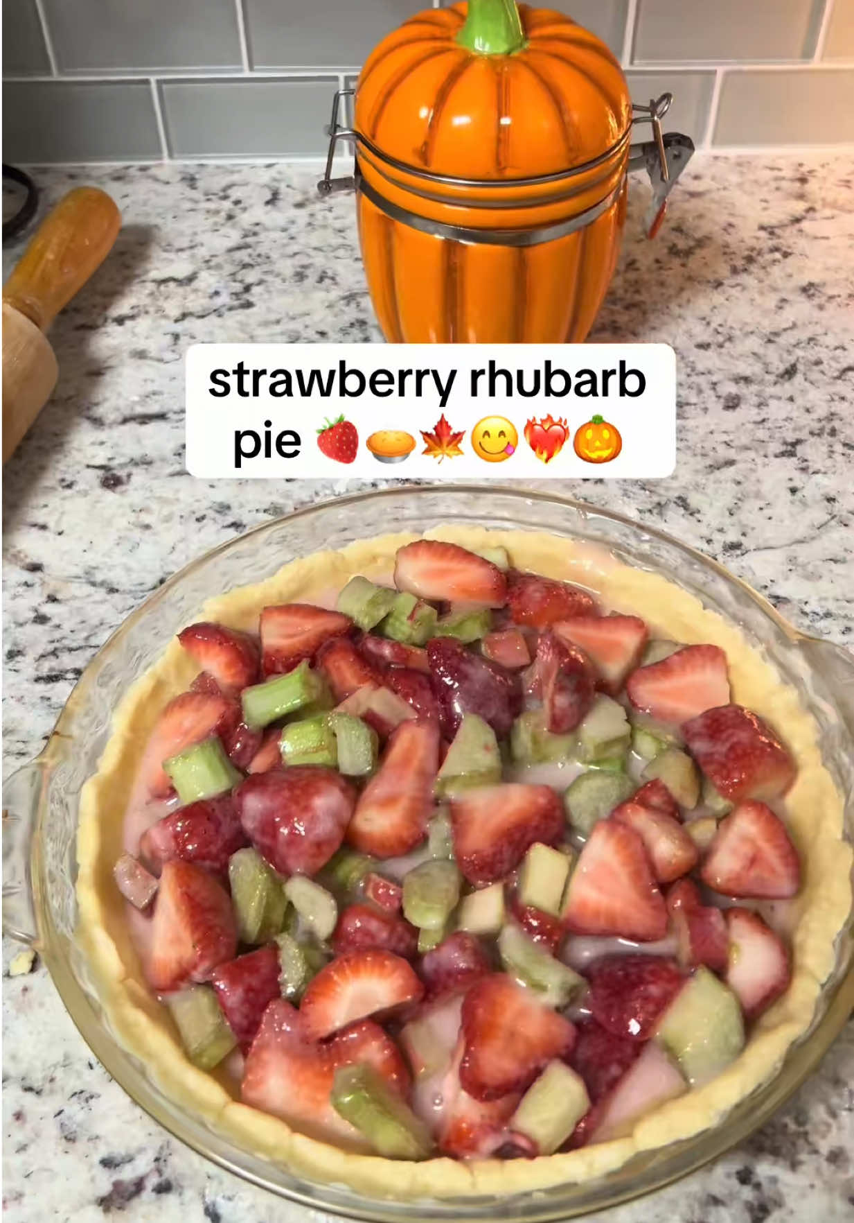 🍓*SAVE*🍓strawberry rhubarb pie the perfect dessert for fall 🍂easy recipe 👇🏽 Pie filling ingredients 🛒 •1 c granulated white sugar •2 1/2 c halved strawberries •2 c chopped rhubarb in 1/4 inch slices •1/2 c sifted AP flour •2 tbsp fresh squeezed orange juice •3 tbsp butter (to add when building the pie) •2 tsp granulated white sugar (to add when building the pie) Pie filling instructions 🥧 💧Cut off strawberry tops. Soak strawberries in a bowl with 1/3 c white vinegar & 4 c cold water for 20mins. Rinse w/cold water then dry w/dish towel. *This will remove bacteria + dirt* 🔪Slice strawberries in half & set aside. ✅ De-thread rhubarb, wash w/cold water, & chop into 1/4 inch pieces. Set aside. 🥣 Add to a mixing bowl 1/2 c sifted AP flour & 1 c white granulated sugar. Combine together w/spoon. 🍓Next add to mixing bowl 2 1/2 c strawberries & 2 c rhubarb, & mix together w/spoon. 🍊Drizzle into mixing bowl 2 tbsp fresh squeezed orange juice & mix. Cover w/foil or plastic wrap + let mixture sit for 30mins. Now let’s make the pie crust… Pie crust ingredients & recipe 🛒👇🏽 •2 c AP flour •3/4 tsp salt •3/4 c cold Crisco •8 tbsp ice cold water 🔥Pre heat oven to 425*F. 🧂Combine together w/a spoon, 2 c AP flour & 3/4 tsp salt. Add to mixture 3/4 c cold Crisco cubes, then cut Crisco into mixture w/a pastry blender or fork until shortening pieces are the size of peas. 💧Gradually add 8 tbsp ice cold water to flour mixture, & gently use pastry blender until dough forms. 🥶Use your hands to create one ball of dough. Then divide dough in half & shape into two balls for double crust pie. Wrap individual doughs in plastic & chill in refrigerator for 30mins. 🌸After 30mins of chilling dough, lightly flour surface area & roll out dough from center outward. Roll dough into an 11 inch circle. Repeat w/2nd dough. 🍭Grab a pie dish & place dough inside. Use a fork to pierce the bottom of the dough. Sprinkle a 1/2 tsp white granulated sugar on dough.  🧈Pour into unbaked pie dough fruit mixture. Add 3 tbsp cold cubed butter. Sprinkle 1 tsp white granulated sugar.  🥧Grab 2nd pie dough & cover pie. Use your thumb around the perimeter of the pie dough to enclose the pie crust.  🥚Whisk 1 egg in a small bowl. Use a baking brush to add some egg to top of pie. This will give a gorgeous color to your pie 😋 🔪Make 4 slits on top of the pie crust w/knife in 4 areas. Then sprinkle 1/2 tsp white granulated sugar to top of pie. ⏰Place pie dish on top of baking sheet. Bake at 425*F for 15mins. Then turn oven to 350*F & bake pie for 40mins. 🤍Remove from oven. Let cool. It’s time to enjoy holiday pie w/your family + friends 🍓🍁🦃🎄 *Bring it to the next level by adding a scoop of vanilla ice cream 🍦to each slice 🍓SAVE 4 later  🍓APPLY up top 4 virtual cooking classes  🍓SHARE w/foodies 🍓FOLLOW 4 more recipes #dessert #dessertrecipe #desserts #pie #fyp 