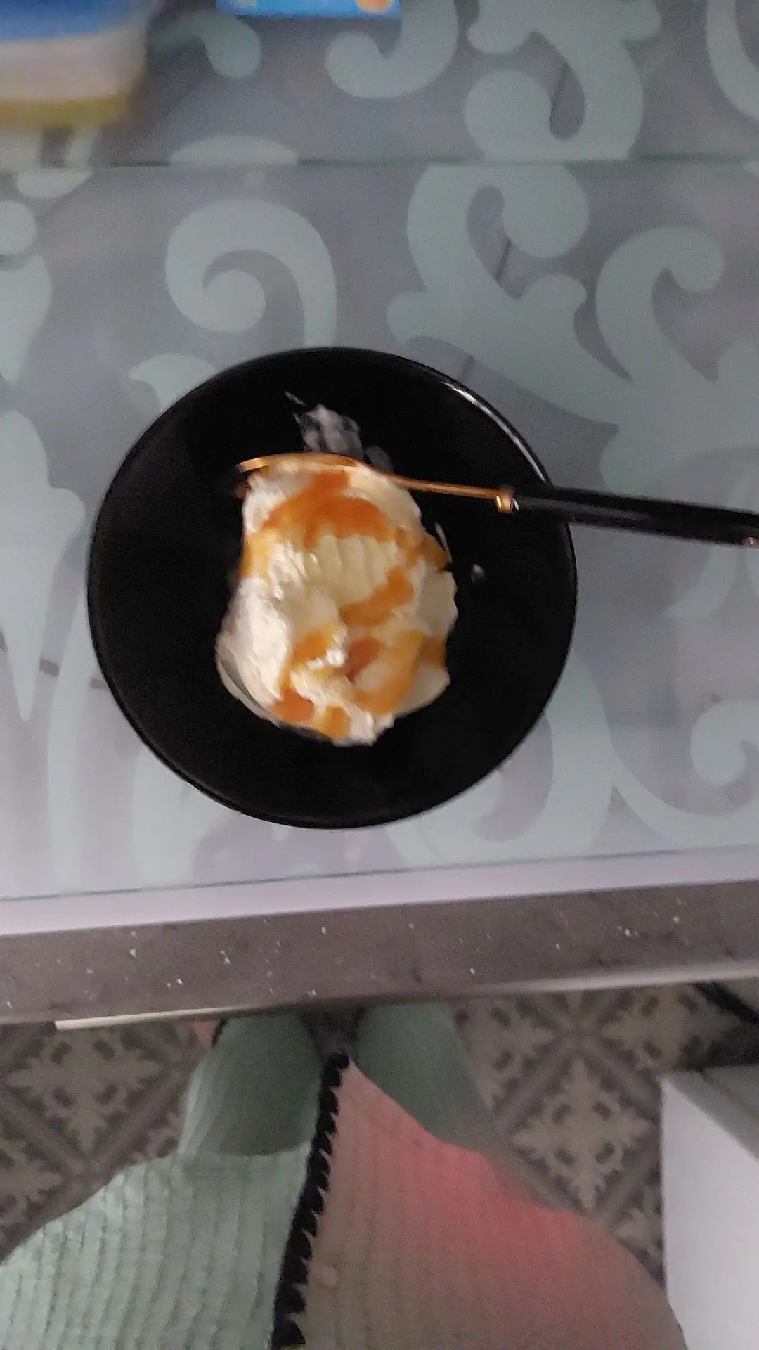 eating ice cream with toffee sauce 😋 