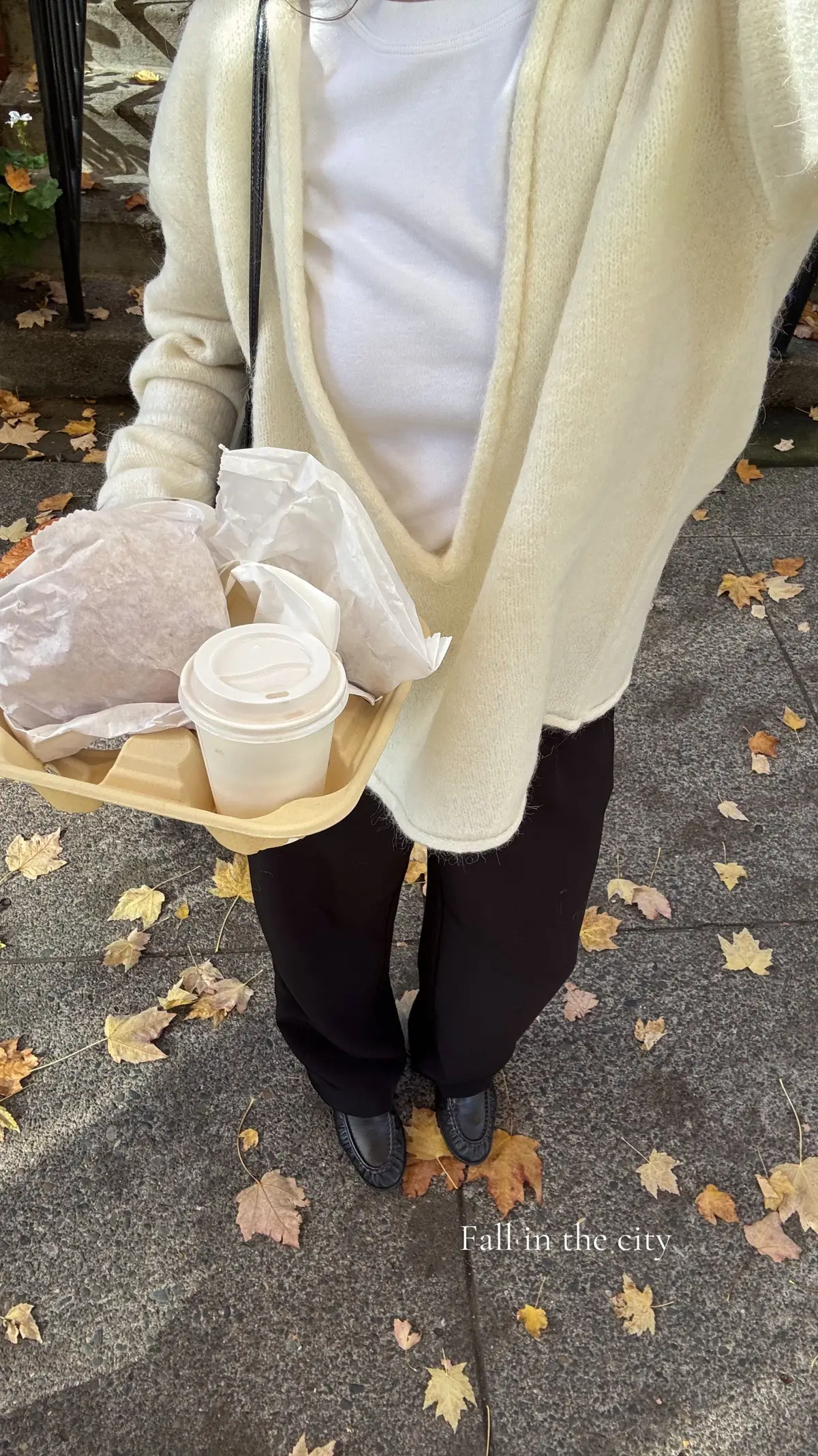 I just adore autumn leaves, hot coffee, and a fresh croissant.  #autumnoutfits #chicstyle #fallfashioninspo #minimaloutfits 