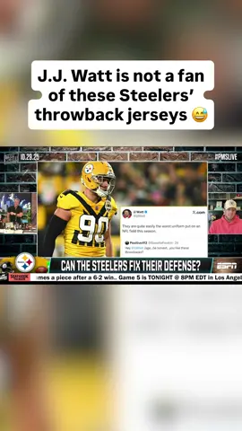 J.J. Watt keeping it 100 on the jerseys 😂 #steelers #NFL #football #jerseys #NFLonESPN (via @Pat McAfee Show Clips)
