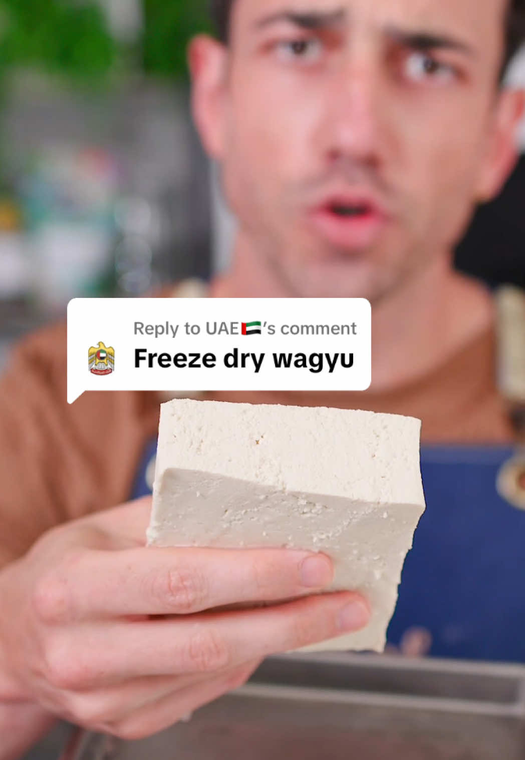Replying to @UAE🇦🇪 what should I freeze-dry next? #veganrecipes #wagyu #freezedried  A freeze dryer works by freezing food until it becomes solid like ice. Then it removes the ice by turning it into vapor instead of melting it, a process called sublimation. The food stays dry but keeps its original shape, color, and nutrients. Without water, it can last for years without spoiling. When water is added again, the food looks and tastes almost the same as before. #prepper #tofu freeze dryer, sublimation, how freeze drying works, food preservation, long shelf life, dehydrated food, rehydration