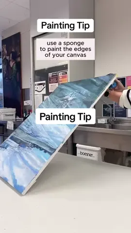 Pro tip for fellow artists: Give those canvas edges some love! 💖 I swear by a quick swipe with a damp sponge and acrylic paint. It’s easy, ! 🚀I don’t always paint my edges (or I’ll do them while doing my underpainting) but sometimes a painting calls for it.  l use a damn sponge and a little bit of acrylic paint. It covers the prime canvas edges, really smoothly without getting uneven glob of paint that can migrate onto your canvas surface when you are painting with the paintbrush. #CanvasHacks #ProTips #paintingtips #Artisttips 