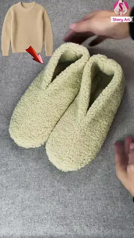 Make warm shoes like this from old sweaters #sewingtiktok #sewing #stitch #crochet #viral 