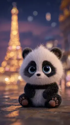 This fluffy baby panda just brought you a rose in Paris 🌹🐼 The sweetest smile under the Eiffel Tower ✨💖 #cute #cuteanimals #fluffyfriends #panda #adorable