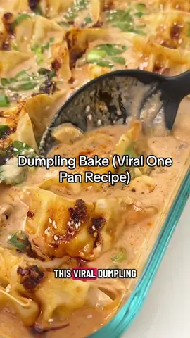 DUMPLING BAKE (VIRAL ONE PAN RECIPE) Full recipe linked in bio (linktree)!  I’ve been seeing the viral dumpling bake in my feed so let’s make it, but better! I’m using frozen potstickers and baking them in a sauce made with coconut milk, red curry paste, ginger, garlic and peanut butter, which makes the sauce nuttier. Enjoy! #EasyRecipes #EasyRecipe #dumplingbake #viralrecipe 