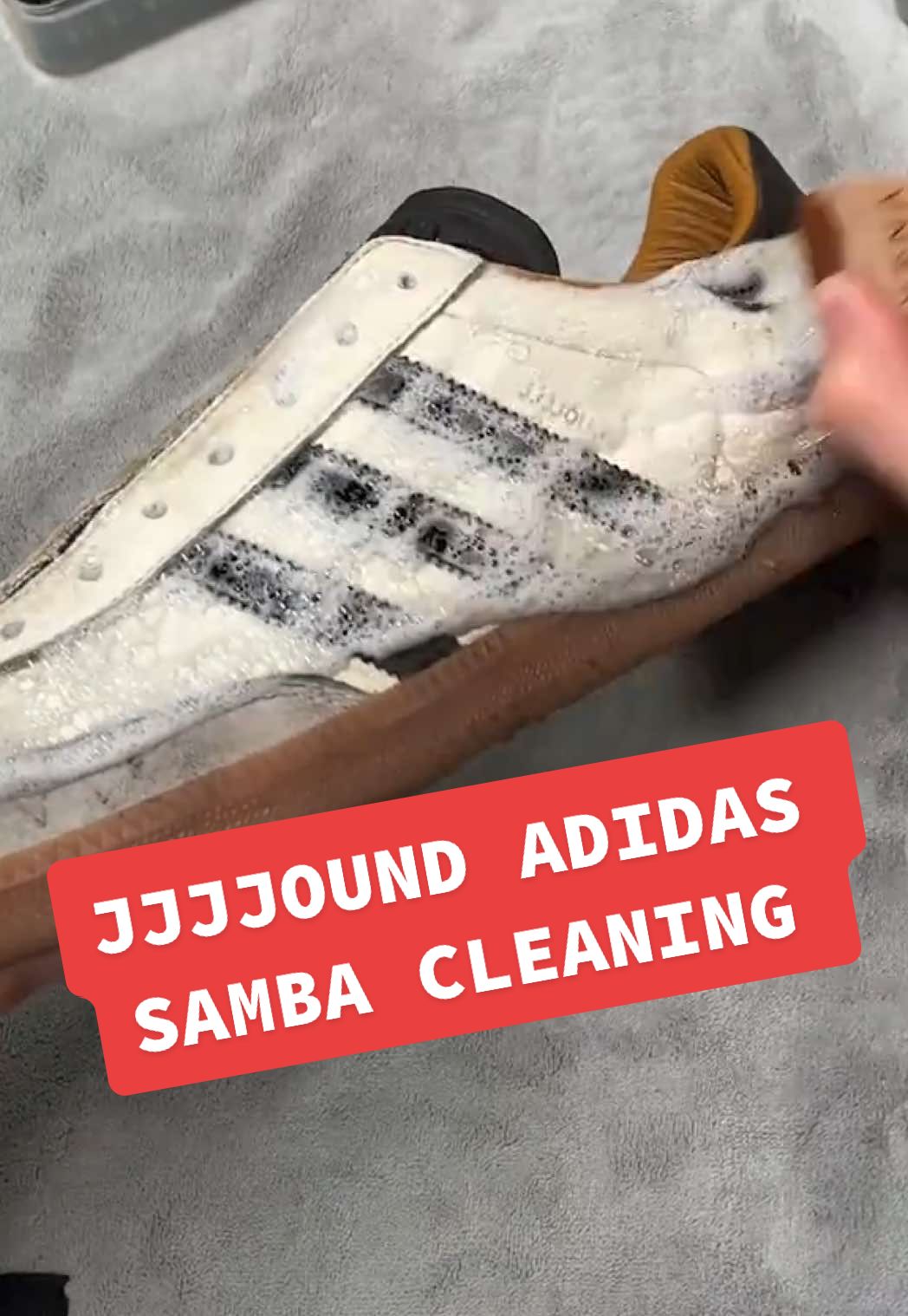 These JJJJound Adidas Samabas were lookin rough, but our Reshoevn8r Essential Shoe Cleaning Kit is the classic move to get them back to right. #reshoevn8r #adidassamba #shoecleaner #sneakers #cleangirlaesthetic