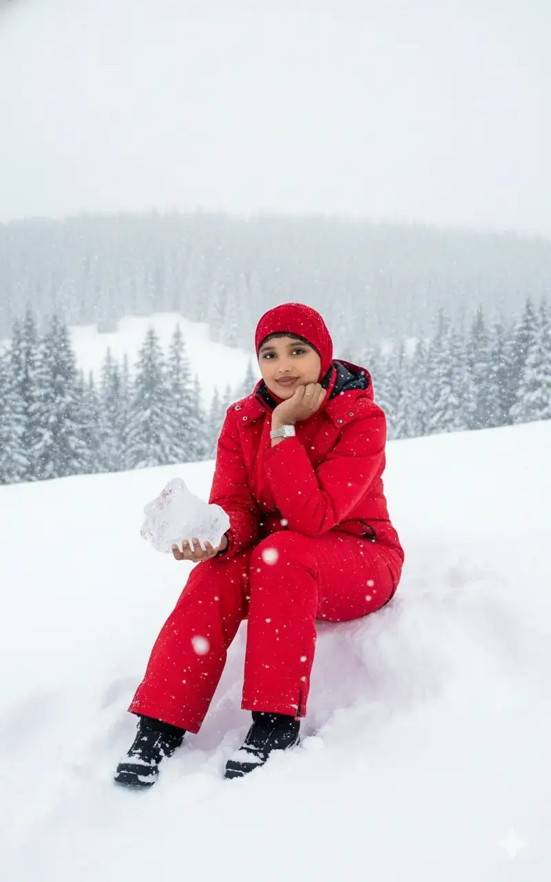 @Sadiiq moha 💥:prompt 👇👇👇 it's me in a snowy place sitting on a snow wearing a snow jacket and holding the ice on my hand without changing my face and make full photo #creatorsearchinsights #gemini #photo #edit 